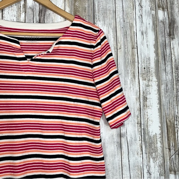 Talbots Pink Stripe V Neck Blouse - Picture 3 of 4